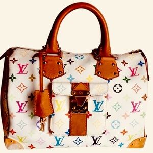 Authentic Louis Vuitton Murakami Multicolor Monogram Lock-It Speedy 30 Satchel